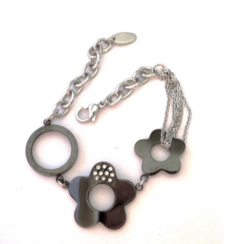 Bracciale acciaio strass fiori