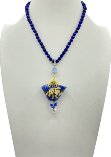 Collana agata blu - blu, con