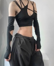 Crop Top nero cut out rave festival y2k top techwear S XS punk techwear