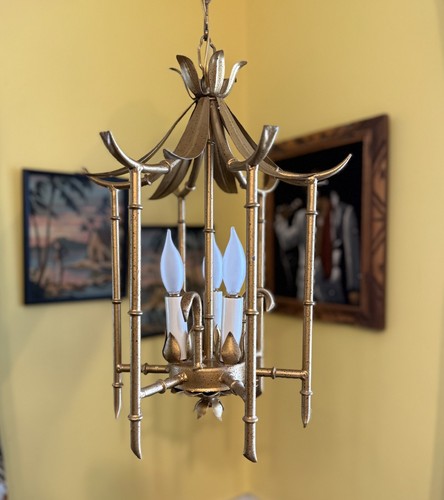 Lampadario metallo bambù