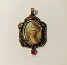 1 ciondolo antico fotoritratto artista dama 800 Oro 14 Kt Rose Diamante, Rubini