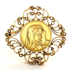 Spilla vintage ORO GIALLO 18 kt 750 e DIAMANTE Madre Santa Vergine Maria Madonna