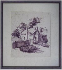 disegno a sanguigna Borgo Antico firmato Luigi Sciuto datato '70 in cornice