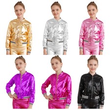 Giacche Bomber Metallizzate Paillettes Bambini Ragazze Lucido Cappotti Moto Capispalla
