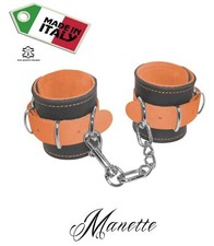 manette in vera pelle costrittivo cuoio bondage orange fluo nero professionali