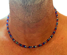 Collana catenina di perle in vetro colorata da uomo donna in acciaio 45 50 cm