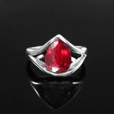 Anello rubino rosso certificato a forma di pera 9 ct - argento sterling 925, tutte le misure