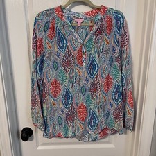 Camicetta top Lilly Pulitzer 100% seta Elsa in Let Minnow Medium