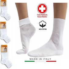 3 Paia Calze donna sanitarie con risvolto in cotone filo di scozia calza corta