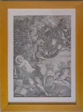 Incisione antica a bulino Madonna e San Girolamo / Scolari / Carracci Tintoretto