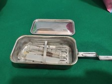 SIRINGA VETRO CON BOLLITORE sterilizzatore in Acciaio antica  vintage