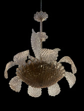 Lampadario Murano Art Deco' grandi foglie vetro trasparente rosa tenue