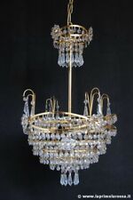 LAMPADARIO STILE IMPERO CON GOCCE DI CRISTALLO  STRUTTURA PLACCATA ORO 