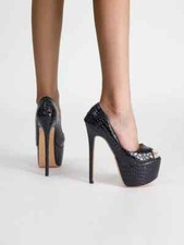 Decolte scarpe donna nero lucido tacco plateu 16 cm pelle sintetica CZ511