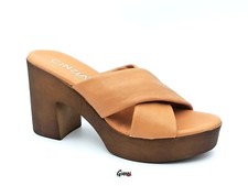 Sandali donna Cinzia Soft scarpe tacco plateua pelle Cuoio zoccoli effetto legno