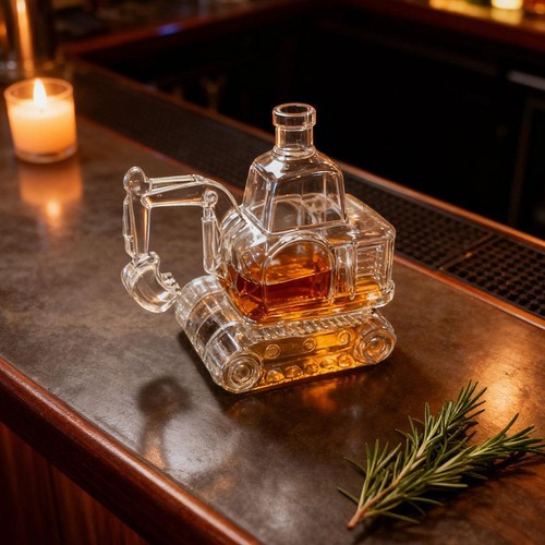 Excavator made liquor bottles - liquor,