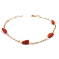 Bracciale Argento 925 Placcato Oro Giallo con Corallo Rosso Naturale