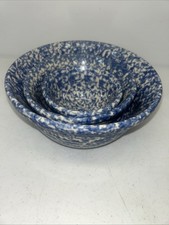 Set 3 pezzi RARO firmato vintage Gerald Henn Workshop blu spugna nidificazione ciotole LEGGI.