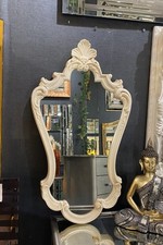 Specchio da parete antico ovale design ornato bianco avorio vintage 81x46 cm metallo fisso