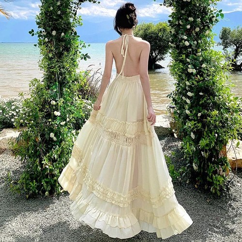Abito lungo boho beige con - lungo,