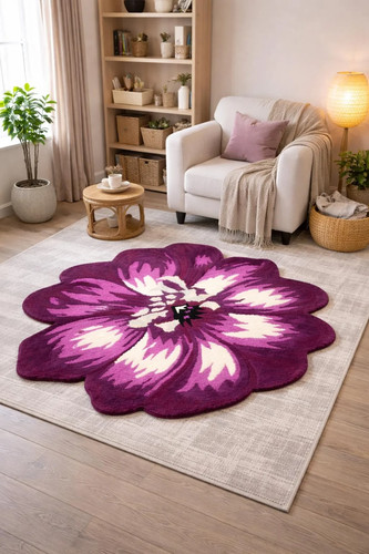 Tappeto rotondo con fiori - , in