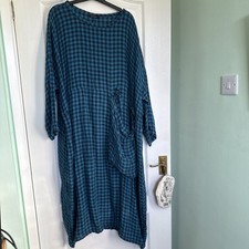 Abito GRIZAS in lino a quadri blu con tasche taglia grande taglia media