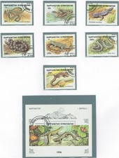 KIRGIKISTAN 1996 FAUNA ANIMALI RETTILI  7 Val.+ FOGLIETTO Cat.U.107-113 BF 20