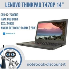 Lenovo ThinkPad T470P Cpu i7-7700HQ Ram 8gb SSD 240gb Win11 Pro 14"  940MX (2gb)