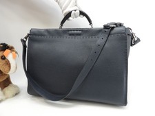 Borsa a mano Fendi Peekaboo grande Selleria in pelle blu navy 16,1 * 12,5 * 6,6 pollici