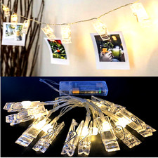 Filo luci led a batteria portafoto 1 mt catena luminosa da interno muro bianca