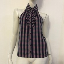 DENNY ROSE Camicia viola smanicata fantasia quadri - Varie taglie