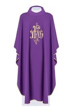 Casula Sacerdotale di Alta Qualità Ricamo Croce e Ihs Stola Inclusa Viola