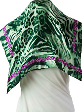 Foulard "MARINA D'ESTE" 100% Silk Twill Animal leopard Zebra Viola Verde Small