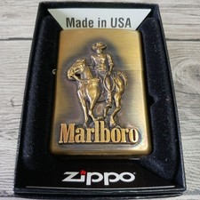 ACCENDINO VINTAGE ZIPPO MARLBORO COWBOY A CAVALLO OTTONE con SCATOLA