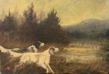 Dipinto Olio Tavoletta  Roberto Lulli Setter Caccia Padule  cm. 50  x 35