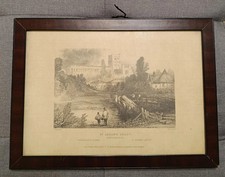 ANTICO QUADRO CORNICE LEGNO CON STAMPA XIX SECOLO ST ALBAN'S ABBEY HERT