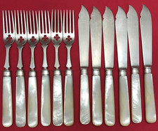 Set 12 Pezzi FORCHETTE E COLTELLI PESCE MANICO MADREPERLA Argento 800 Olanda