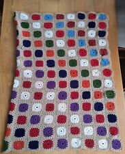 Coperta Uncinetto Crochet Vintage Quadrati Tortora A Mano Italy