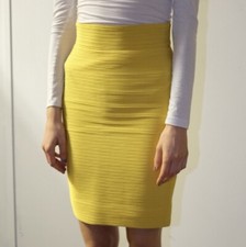 Gianni Versace Couture Sera gonna scolpita vintage gialla seta Gessato S/S 90