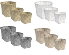 Set 3 cestini rotondi portaoggetti da bagno in tessuto per cosmetici asciugamani