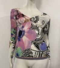 CLASS ROBERTO CAVALLI Maglia bianca multicolore fantasia floreale Tg IT 42