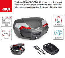 GIVI E46 Riviera Bauletto Portapacchi + Piastra Monolock 46LT Nero Moto Scooter