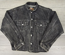 Giacca vintage anni 90 Harley Davidson nera in pelle goffrata e denim USA - taglia M
