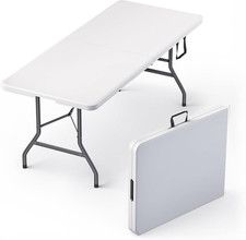 Mesa plegable de 1,83 m con asa integrada y patas de acero Resistente