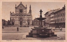 25-61A) CARTOLINA FIRENZE CHIESA S CROCE STATUA DI DANTE FONTANA