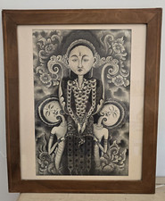 Quadro Divinità in China su Seta con Cornice Ciliegio e Radica di Noce Fine 800