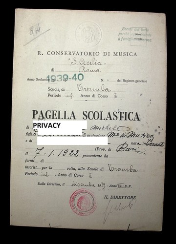 Pagella conservatorio - conservatorio, di