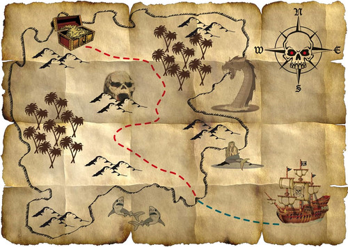 Mappa del tesoro pirata - tesoro, rosso
