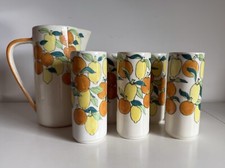 LOTTO BICCHIERI CON BROCCA CERAMICA ERNESTINE SALERNO AGRUMI LIMONI DECORO RARO