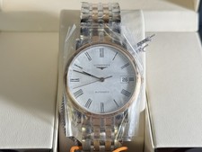 Nuovo Orologio Longines Elegante Quadrante Bianco Bicolore 35mm Automatico L4.809.5.11.7